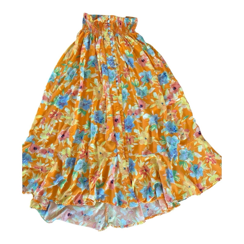 Cynthia Rowley Skirt Womens Medium Multicolor Floral Boho‎ Button Front Maxi